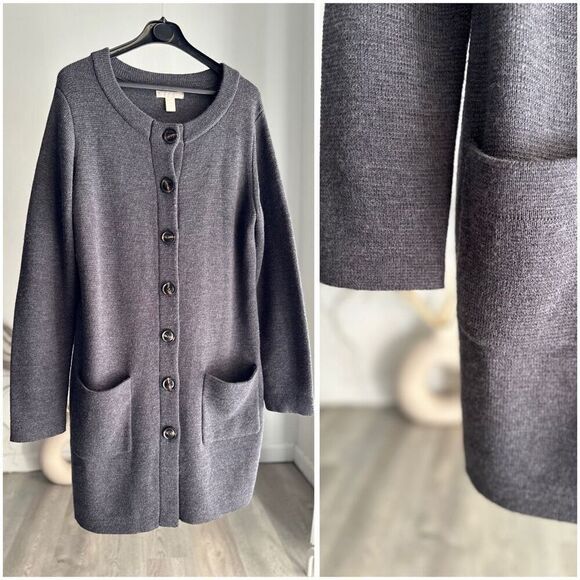 BANANA REPUBLIC Italian Yarn Button Down Merino Wool Blend Gray Cardigan Sweater - Picture 2 of 5